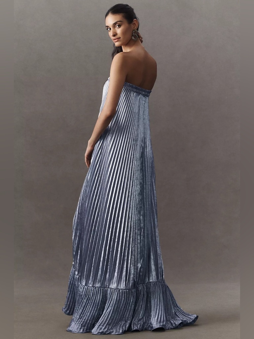 Anthropologie L'IDEE Fantasia Strapless Pleated Shift Gown Maxi Dress - 8 - NWT